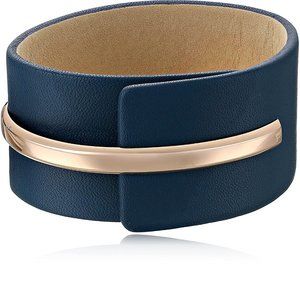 NWT Blue & Rose Gold Fossil Leather Cuff Bracelet